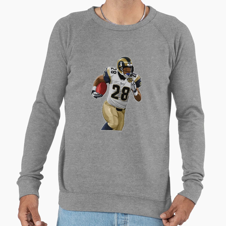 Marshall Faulk 28 Carries Ball Sweatshirt - Novelty Apparel Unisex - T-Shirt, Sweatshirt, Hoodie