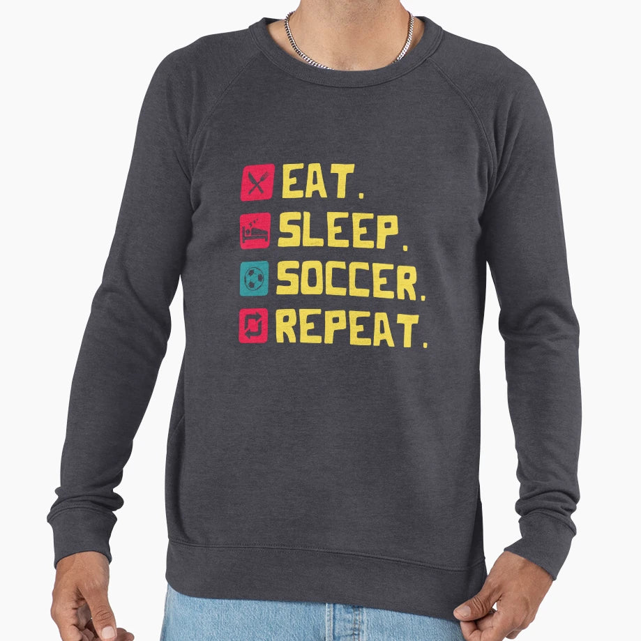 Eat Sleep Soccer Repeat Icons And Sweatshirt - Novelty Apparel for Adults - T-Shirt, Sweatshirt, Hoodie