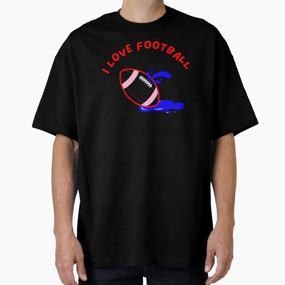 I Love Football Black Football Blue T-Shirt - Trendy Graphic for Adults - T-Shirt, Sweatshirt, Hoodie