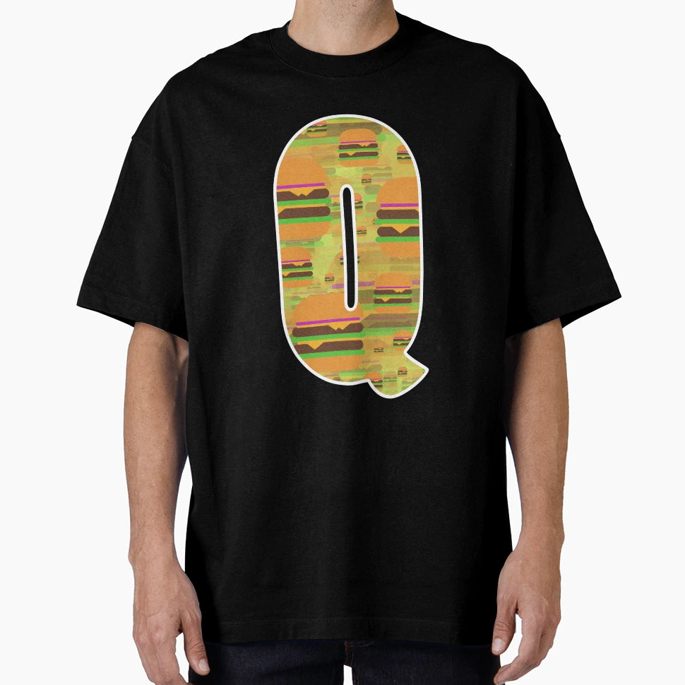 Letter Q Hamburger Pattern Art T-Shirt - Minimalist Print for Adults - T-Shirt, Sweatshirt, Hoodie