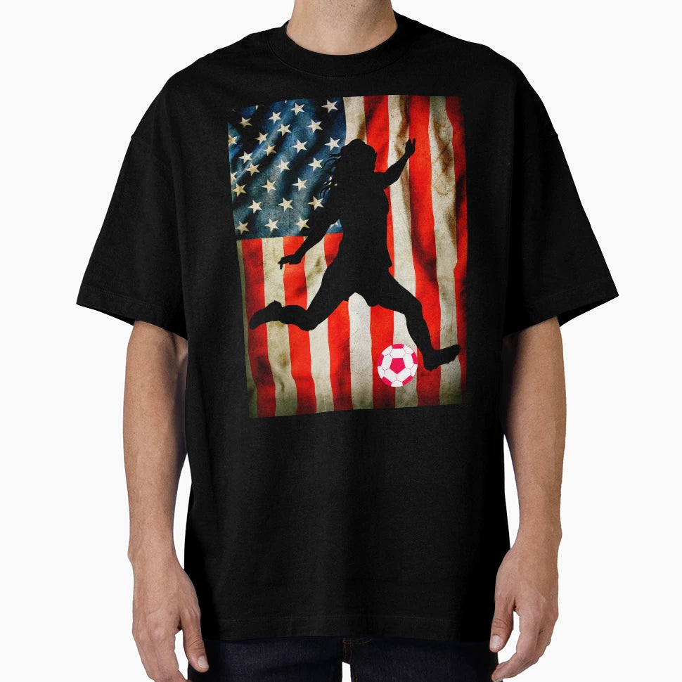 Female Soccer And American Flag T-Shirt - Streetwear Style Unisex - T-Shirt, Sweatshirt, Hoodie
