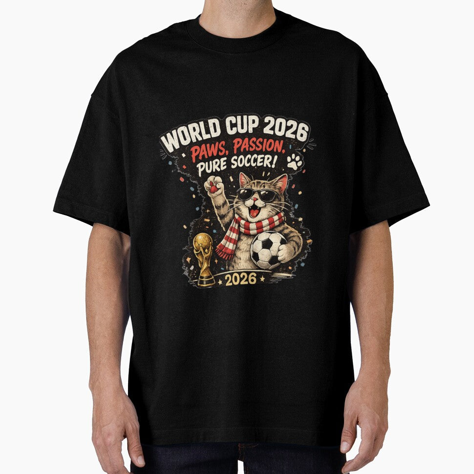 World Cup 2026 Funny Cat Soccer Retro by Pawvetica - Adult & Kids T-Shirts, Sweatshirts & Hoodies apparel design preview 1