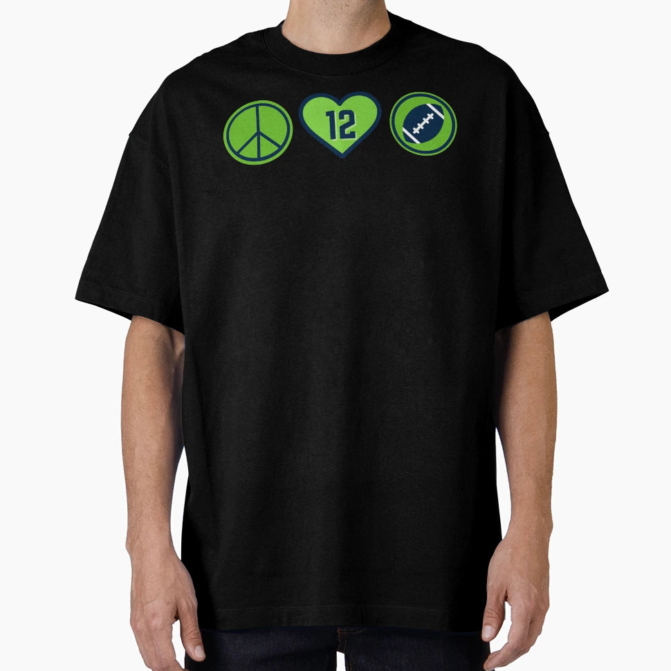 Peace Love Football Seahawks T-Shirt - Unique Graphic for Adults - T-Shirt, Sweatshirt, Hoodie