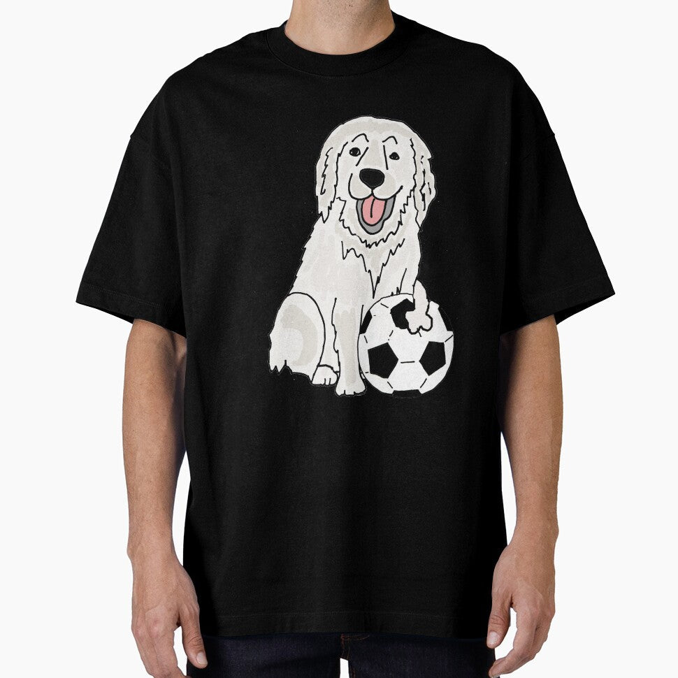 Funny Great Pyrenees Dog Playing Soccer Cartoon by - Adult & Kids T-Shirts, Sweatshirts & Hoodies apparel design preview 1