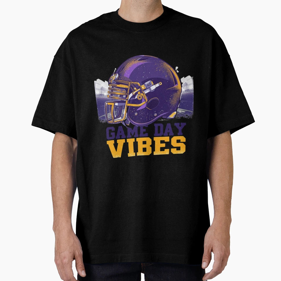 Copy Purple Gold Helmet Game Day Vibes T-Shirt - Novelty Apparel for Adults - T-Shirt, Sweatshirt, Hoodie