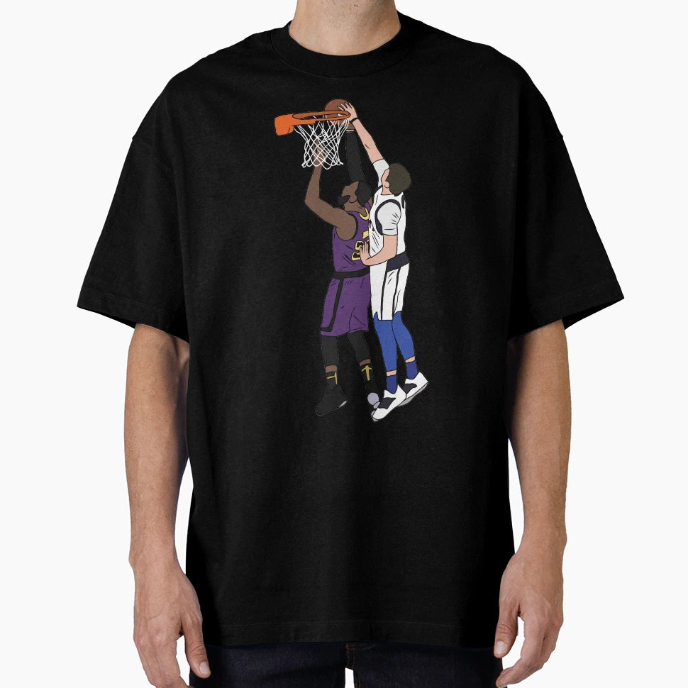 Luka Doncic Blocks Lebron James T-Shirt - Fun Novelty Design Men Women - T-Shirt, Sweatshirt, Hoodie