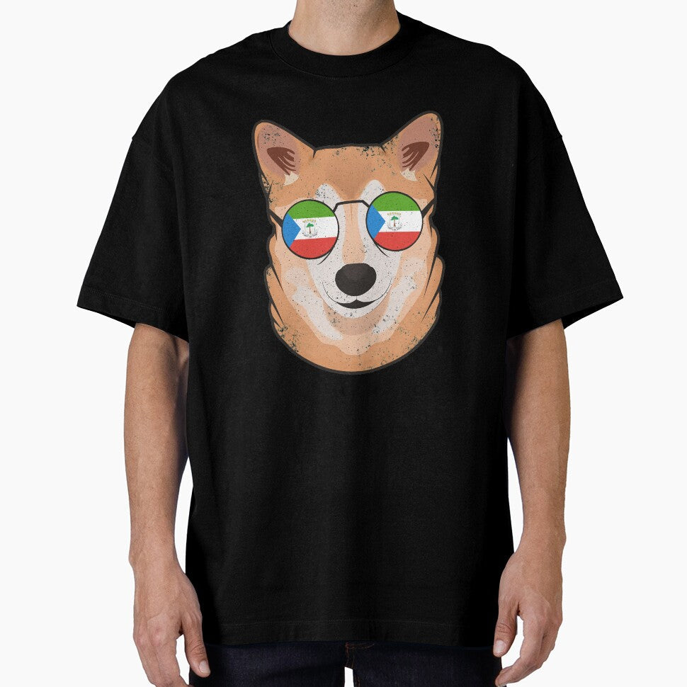 Vintage Patriotic Shiba Inu Equatoguinean Flag by - Adult & Kids T-Shirts, Sweatshirts & Hoodies apparel design preview 1