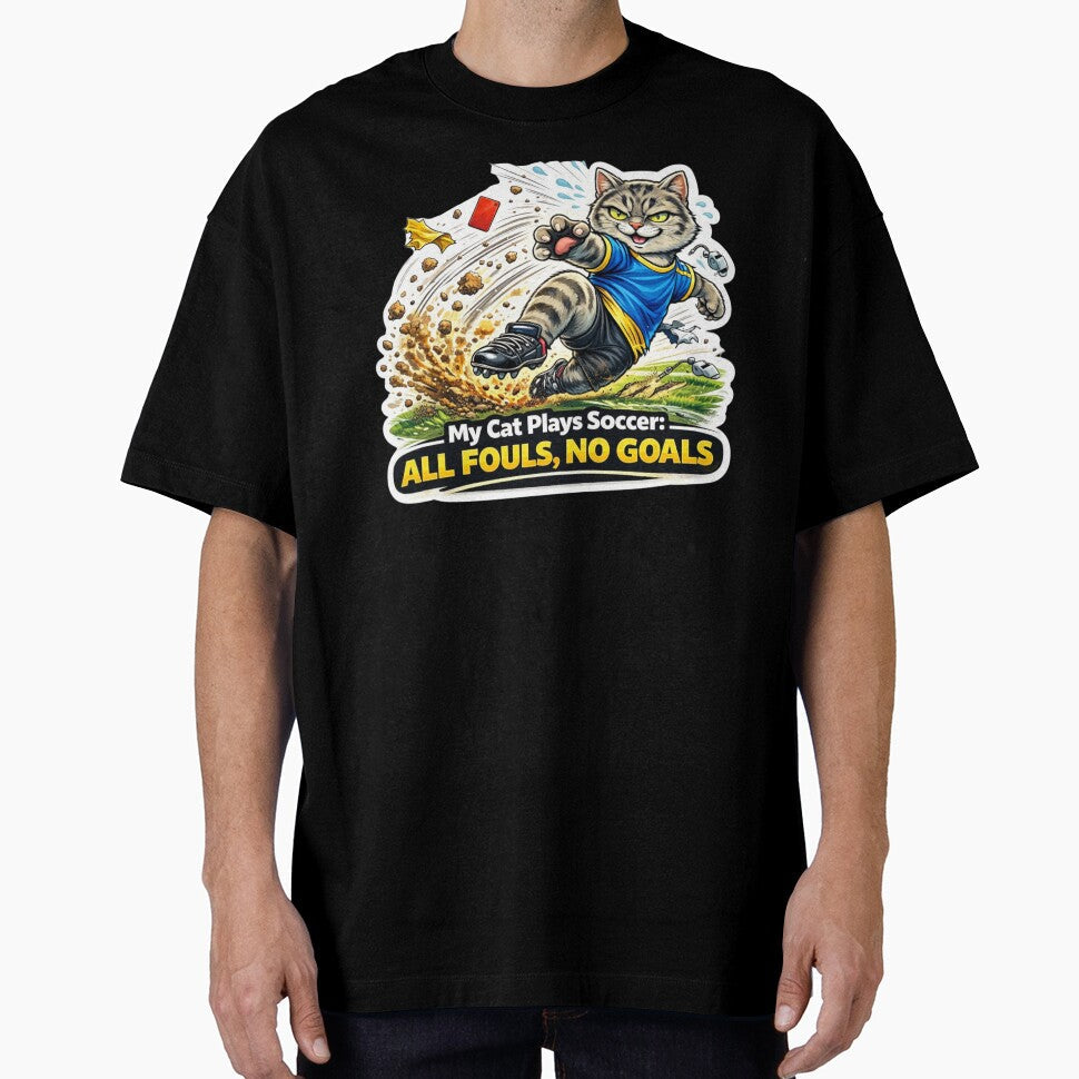 Funny Soccer Cat All Fouls No Goals by Gentlestate - Adult & Kids T-Shirts, Sweatshirts & Hoodies apparel design preview 1