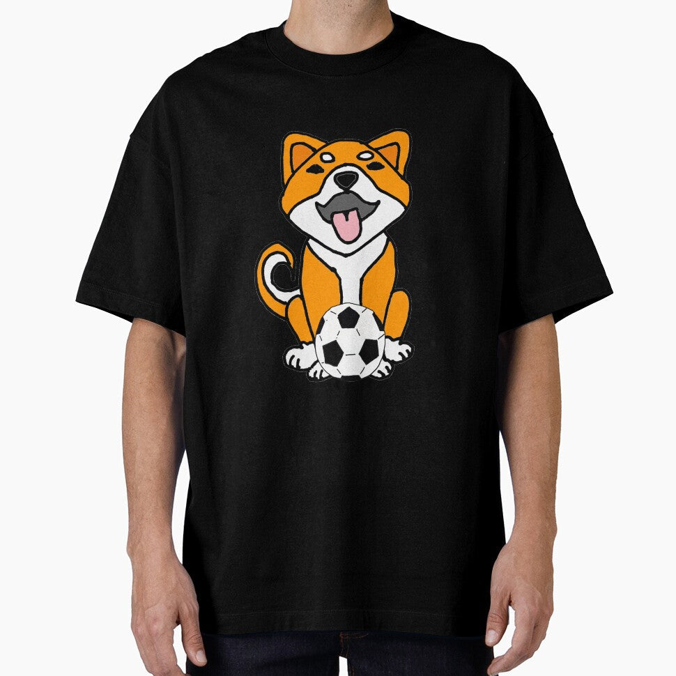 Cool Cute Shiba Inu Puppy Dog Playing Soccer Cartoon - Adult & Kids T-Shirts, Sweatshirts & Hoodies apparel design preview 1