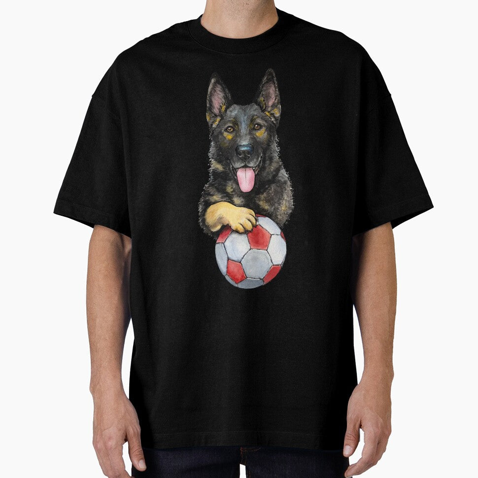 German Shepherd Playing with Soccer Ball by Noewi - Adult & Kids T-Shirts, Sweatshirts & Hoodies apparel design preview 1