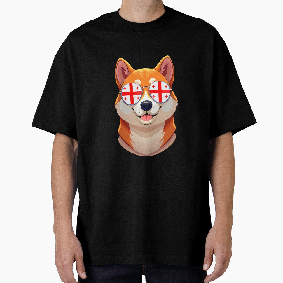 Vintage Patriotic Shiba Inu Georgian Flag by - Adult & Kids T-Shirts, Sweatshirts & Hoodies apparel design preview 1