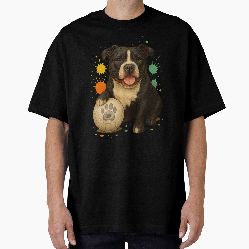 Black Pitbull with colorful soccer ball by Idelab-11 - Adult & Kids T-Shirts, Sweatshirts & Hoodies apparel design preview 1