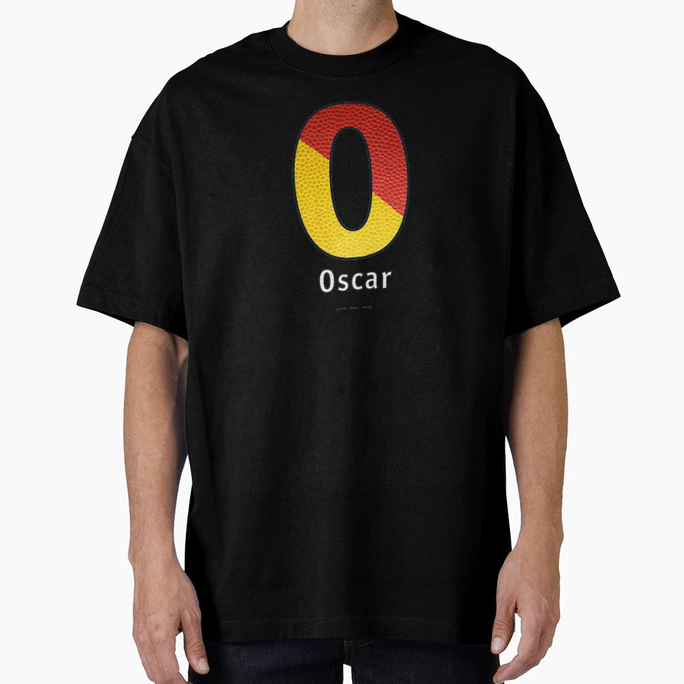 Oscar Navy Alphabet Leather T-Shirt - Unique Graphic Unisex - T-Shirt, Sweatshirt, Hoodie