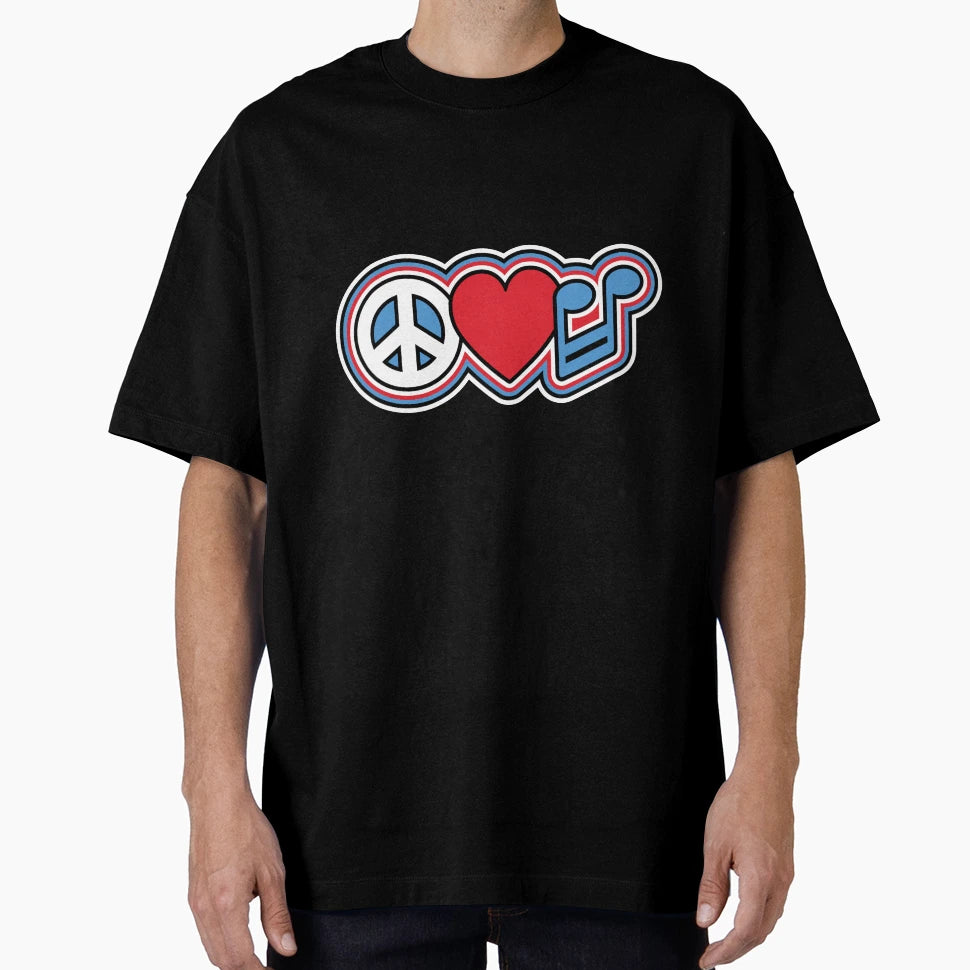 Peace Love Music Symbols T-Shirt - Novelty Apparel for Adults - T-Shirt, Sweatshirt, Hoodie