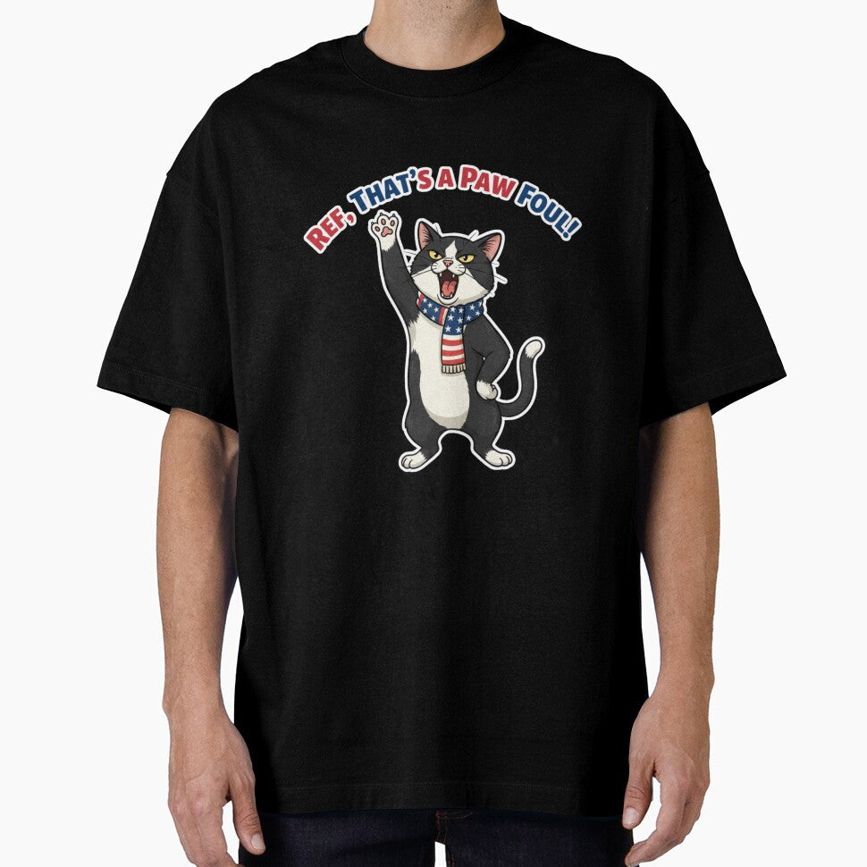 Ref, That's a Paw Fo ul! Funny Tuxedo Cat Football - Adult & Kids T-Shirts, Sweatshirts & Hoodies apparel design preview 1