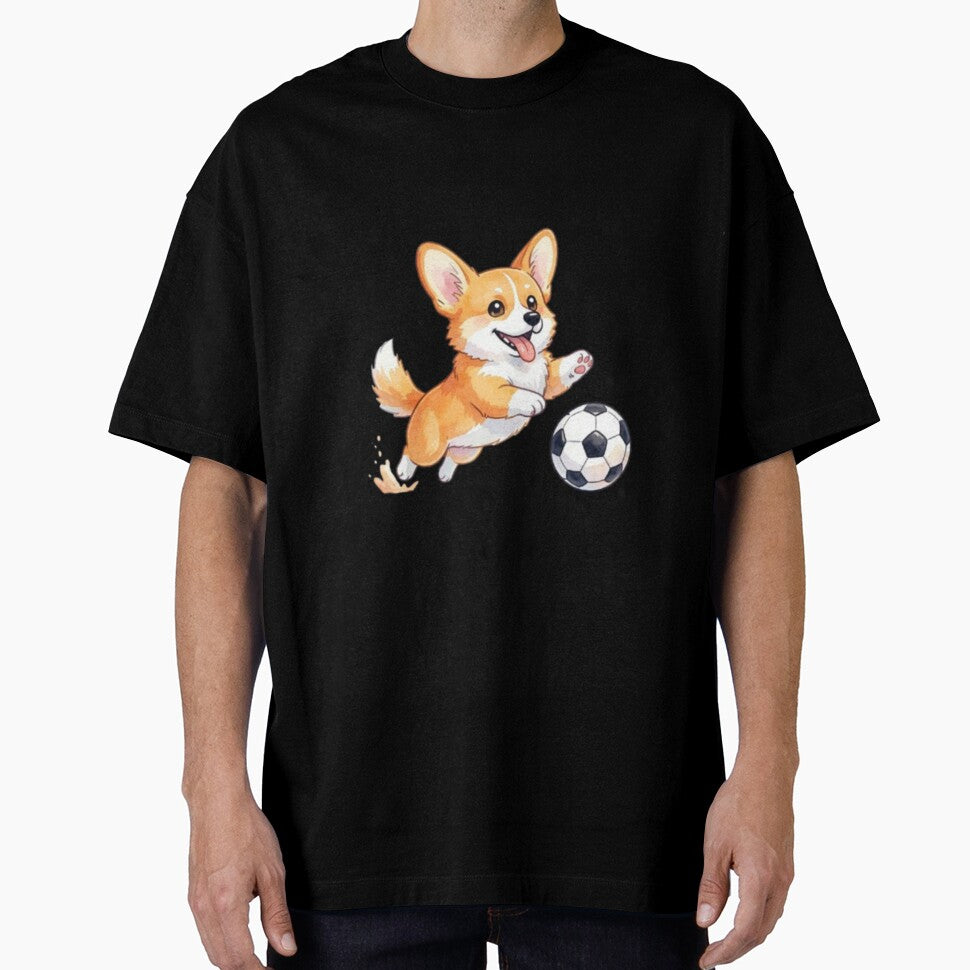 Cute Corgi Puppy Playing Soccer Watercolor - Adult & Kids T-Shirts, Sweatshirts & Hoodies apparel design preview 1