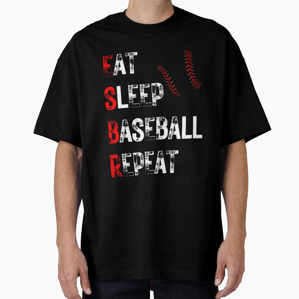 Eat Sleep Baseball Repeat T-Shirt - Custom Art Print Men Women - T-Shirt, Sweatshirt, Hoodie