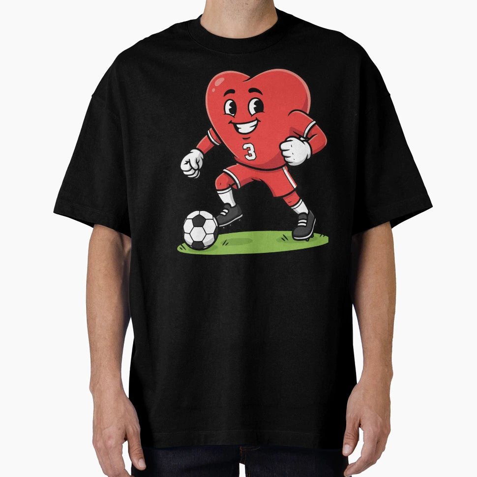 Heart Football Player Cartoon Mascot T-Shirt - Minimalist Print Men Women - T-Shirt, Sweatshirt, Hoodie