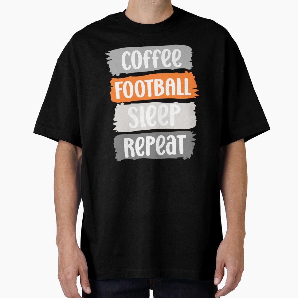 Coffee Football Sleep Repeat Slogan Grey T-Shirt - Graphic Print for Adults - T-Shirt, Sweatshirt, Hoodie