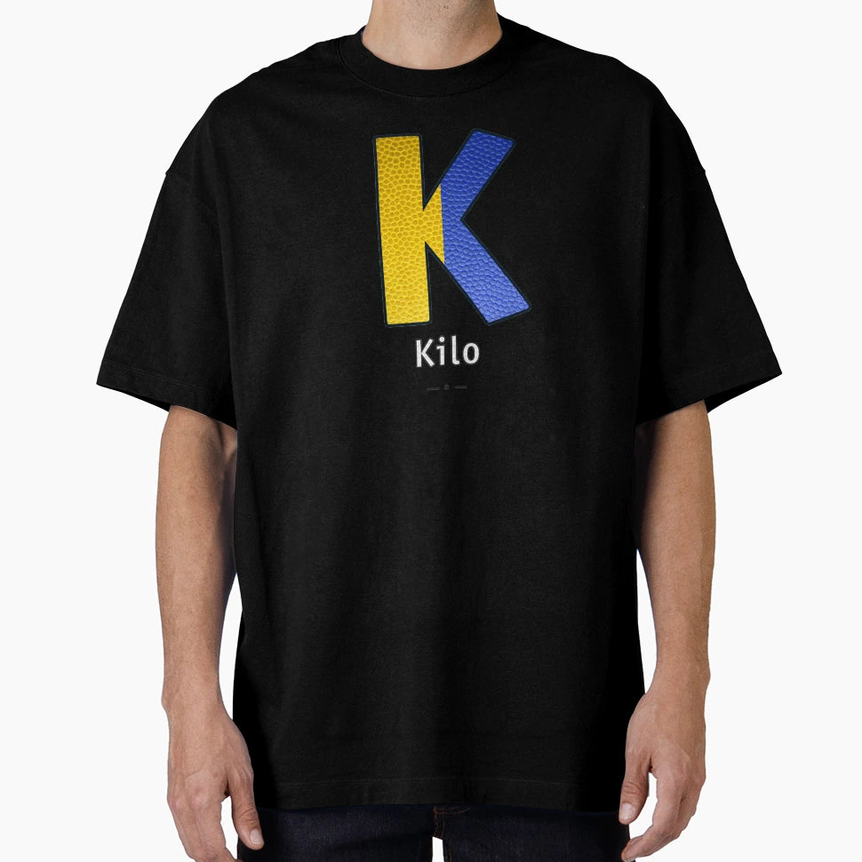Kilo Navy Alphabet Leather T-Shirt - Minimalist Print Men Women - T-Shirt, Sweatshirt, Hoodie