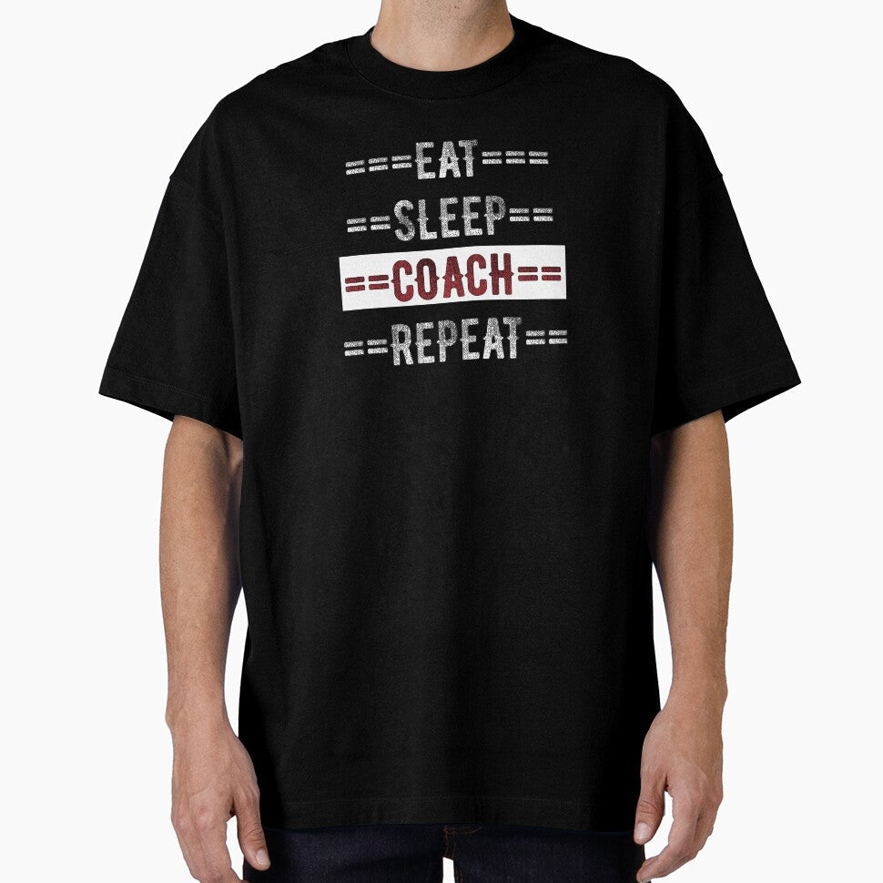 Coaches Gift Eat Sleep Coach Repeat Distressed Text - Adult & Kids T-Shirts, Sweatshirts & Hoodies apparel design preview 1