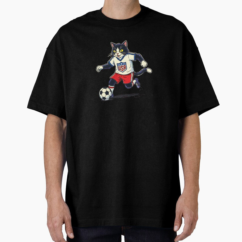 Retro 90s USA Soccer Cat by Ink Void Co. - Adult & Kids T-Shirts, Sweatshirts & Hoodies apparel design preview 1