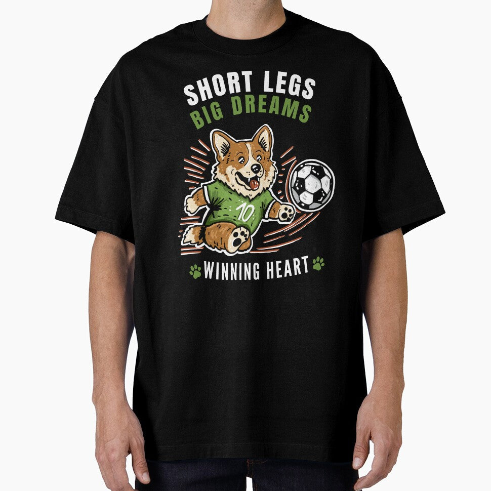 Funny Soccer Corgi Dog Short Legs Big Dreams by Volta - Adult & Kids T-Shirts, Sweatshirts & Hoodies apparel design preview 1