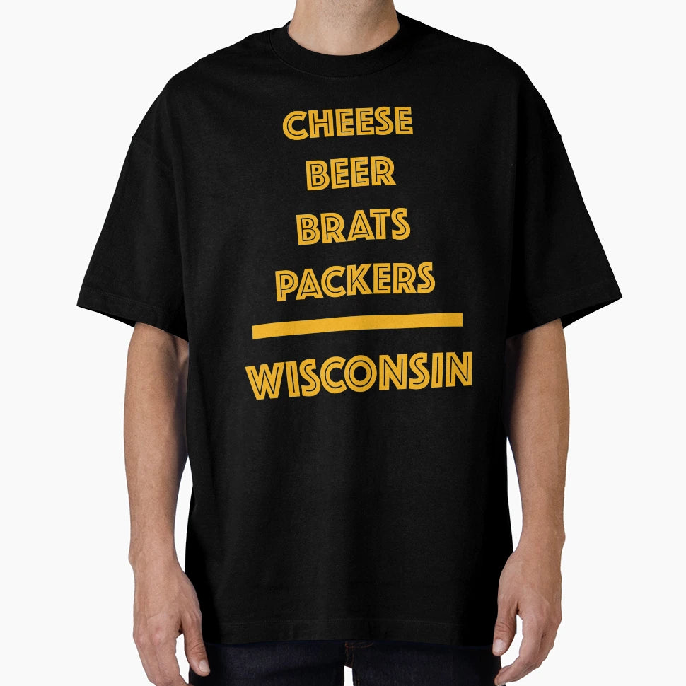 Cheese Beer Brats Packers Wisconsin T-Shirt - Custom Art Print Unisex - T-Shirt, Sweatshirt, Hoodie