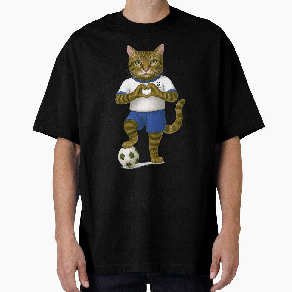 Soccer Cat Illustration Tabby Athlete Making Heart - Adult & Kids T-Shirts, Sweatshirts & Hoodies apparel design preview 1