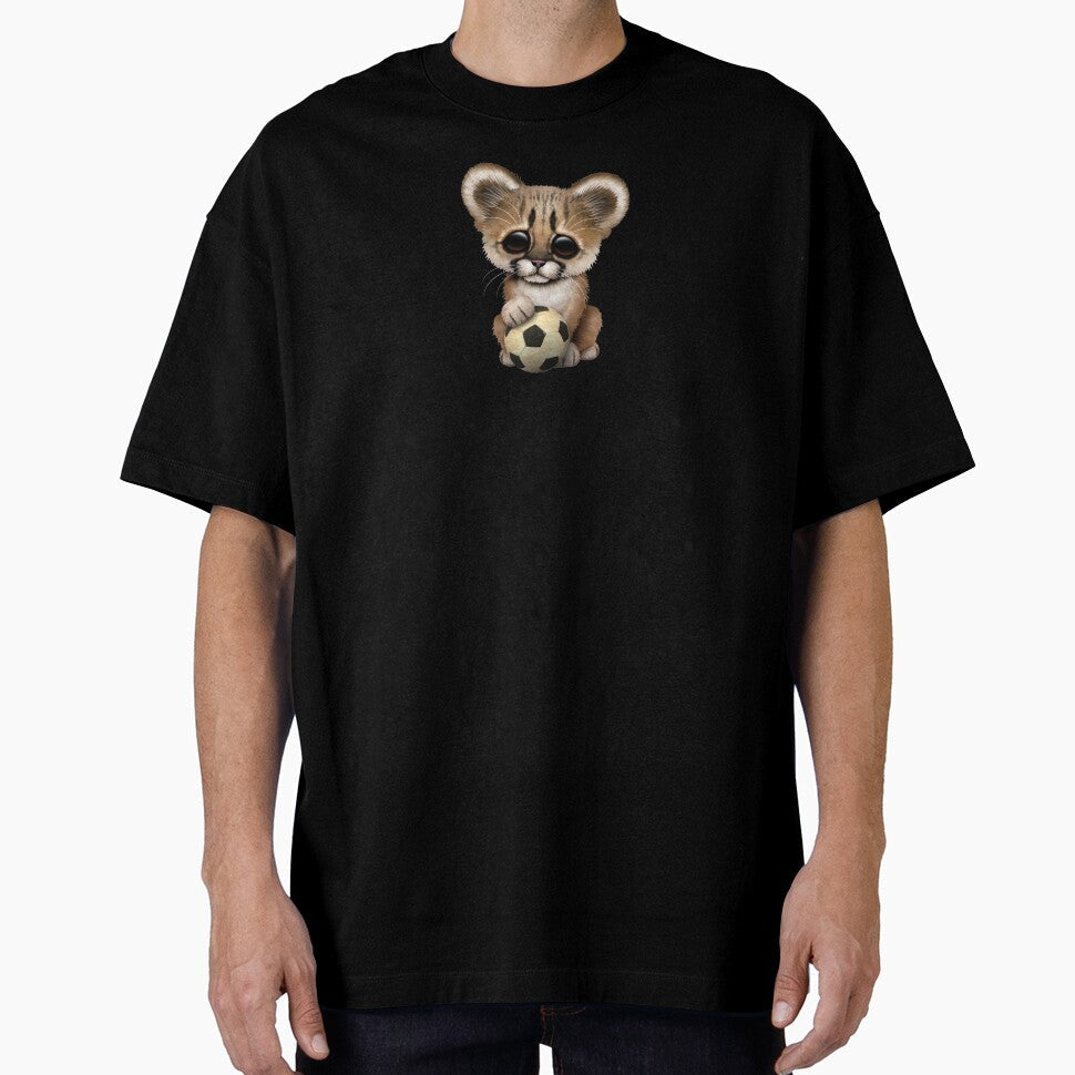 Cougar Cub With Football Soccer Ball by JeffBartels - Adult & Kids T-Shirts, Sweatshirts & Hoodies apparel design preview 1
