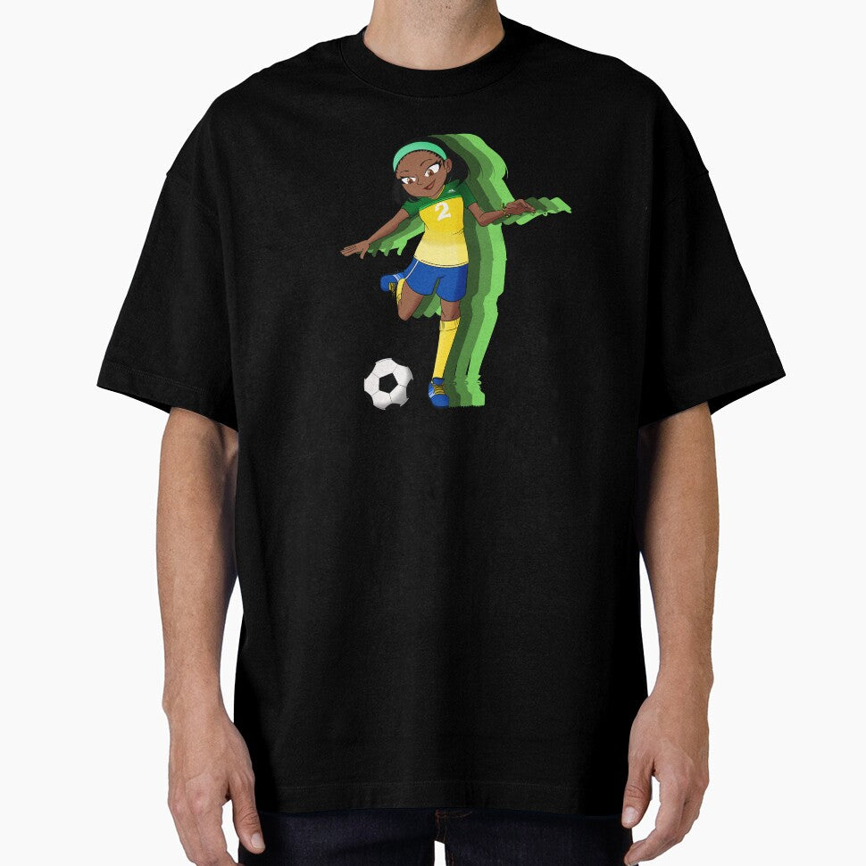 A Female Soccer Player with Green Background by - Adult & Kids T-Shirts, Sweatshirts & Hoodies apparel design preview 1