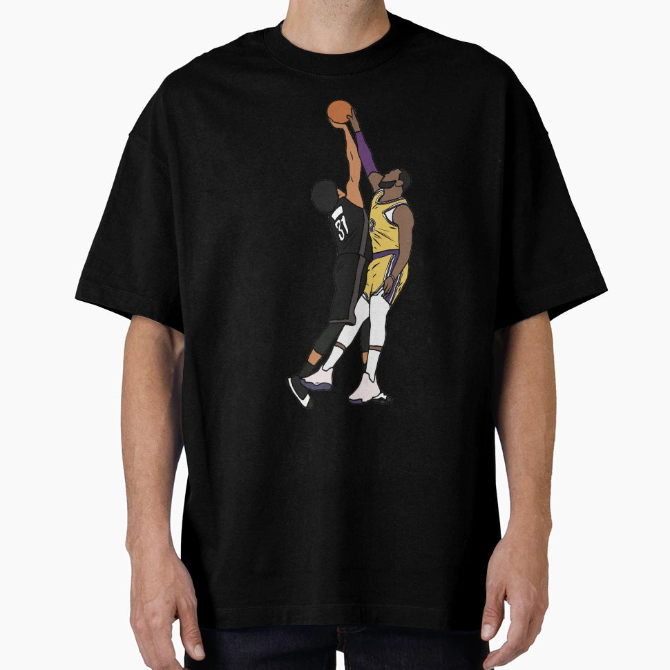 Jarrett Allen Blocks Lebron James T-Shirt - Novelty Apparel for Adults - T-Shirt, Sweatshirt, Hoodie