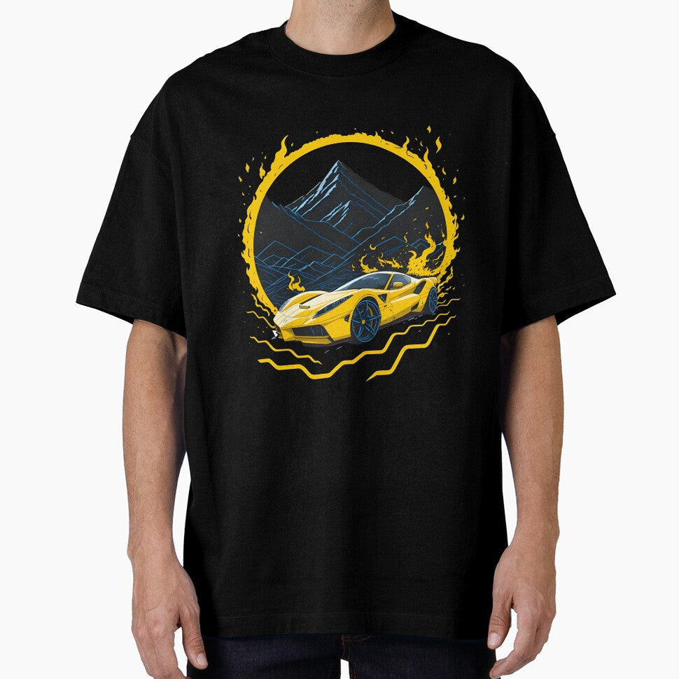 Yellow Lamborgini Going Through Fires by hassanjnoub - Adult & Kids T-Shirts, Sweatshirts & Hoodies apparel design preview 1