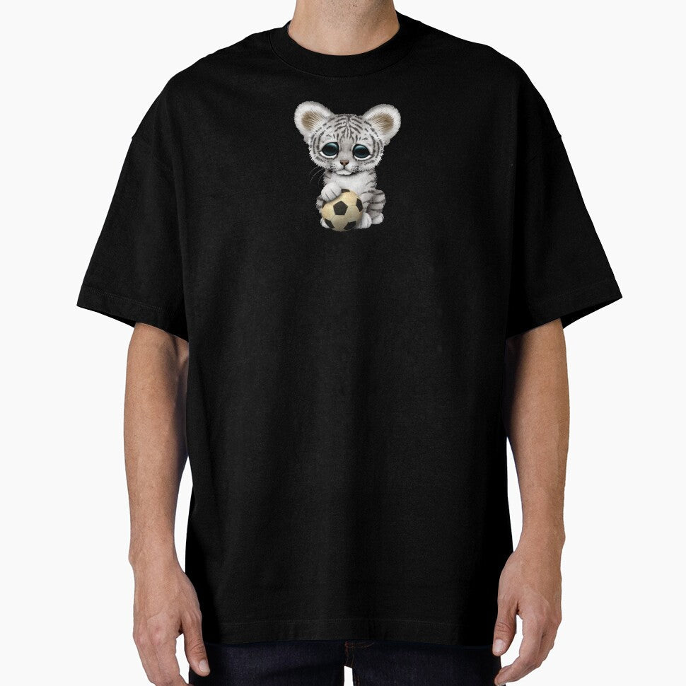 White Tiger Cub With Football Soccer Ball by - Adult & Kids T-Shirts, Sweatshirts & Hoodies apparel design preview 1