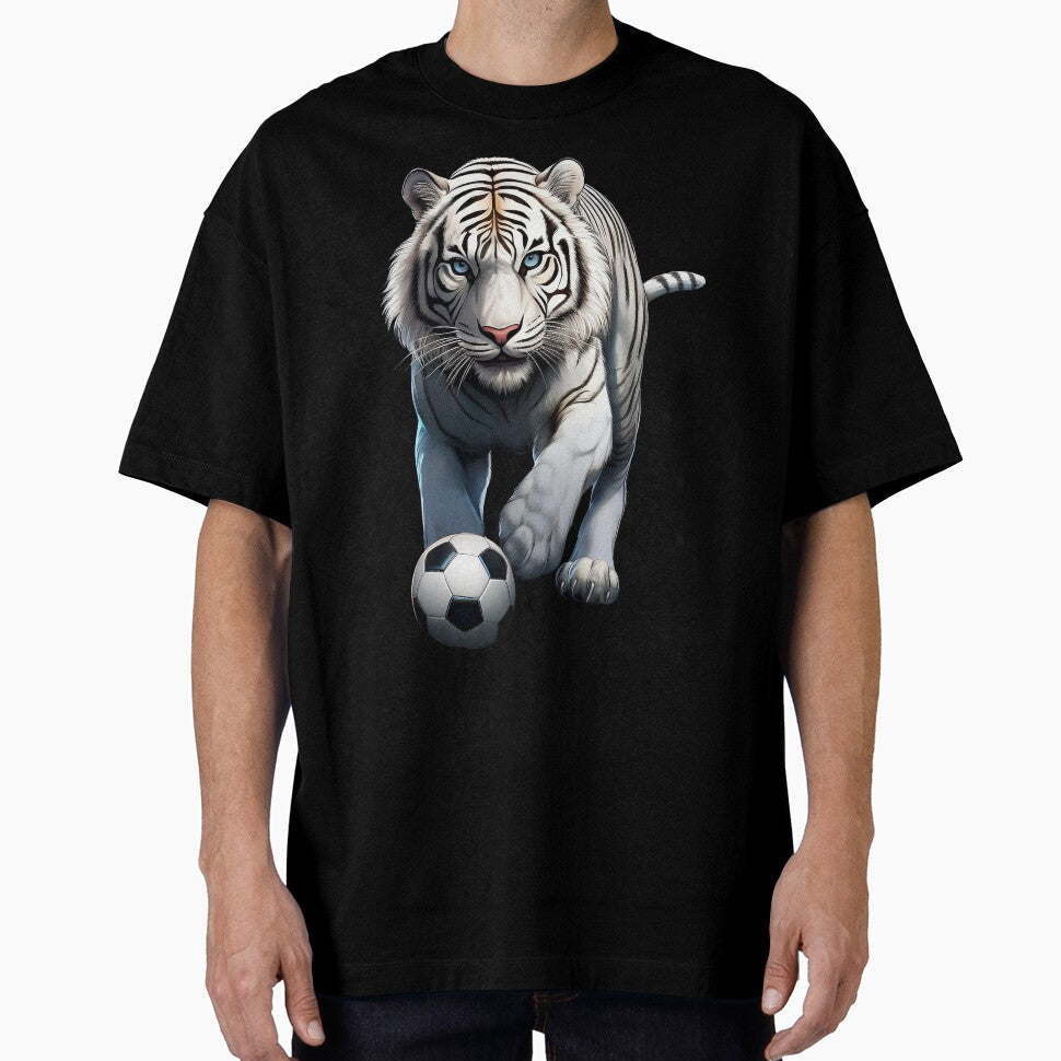 White Tiger Playing Soccer by KVB Design - Adult & Kids T-Shirts, Sweatshirts & Hoodies apparel design preview 1