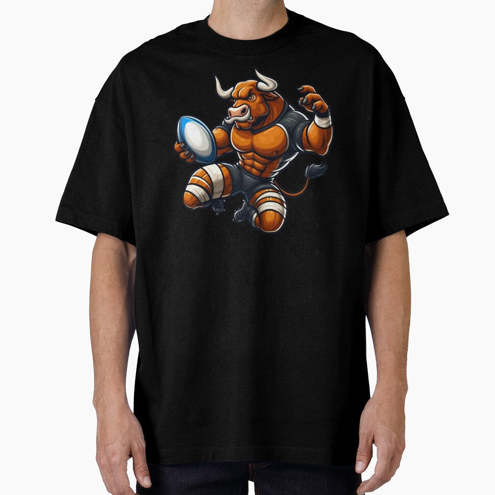 Bull playing Rugby Football by TimeToMap - Adult & Kids T-Shirts, Sweatshirts & Hoodies apparel design preview 1