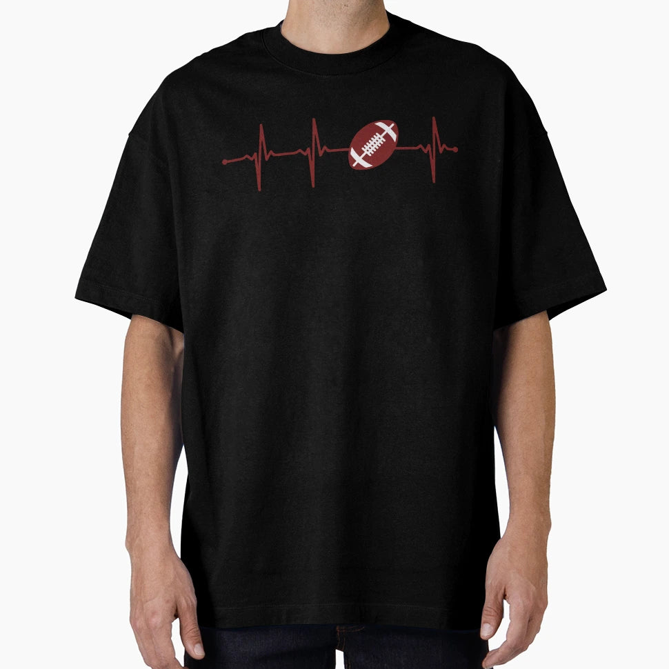 Heartbeat American Football Ecg Heart T-Shirt - Novelty Apparel for Adults - T-Shirt, Sweatshirt, Hoodie