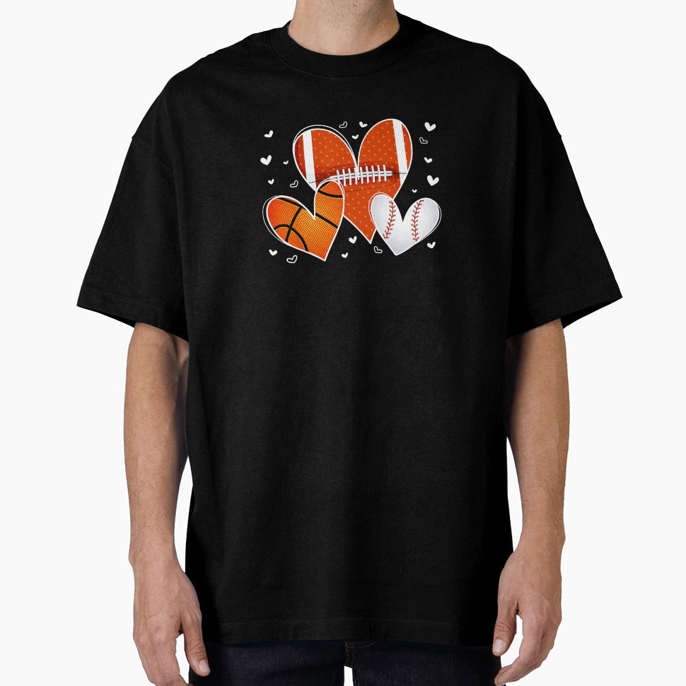Heart Sports Balls Valentine Love T-Shirt - Minimalist Print for Adults - T-Shirt, Sweatshirt, Hoodie