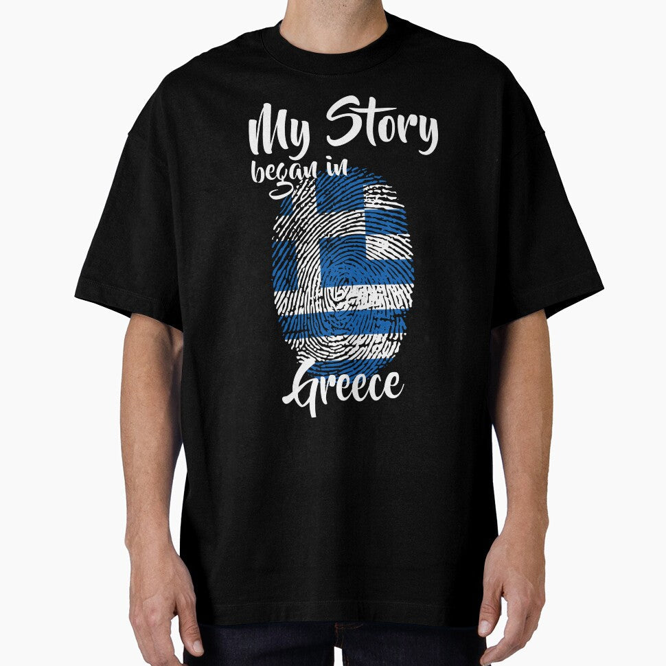 My story began in Greece Flag Fingerprint DNA Greek - Adult & Kids T-Shirts, Sweatshirts & Hoodies apparel design preview 1