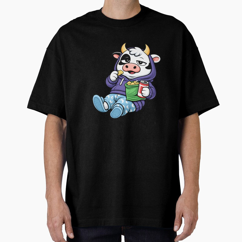 Lazy Weekend Cow Cute Mascot Style Cartoon Chill - Adult & Kids T-Shirts, Sweatshirts & Hoodies apparel design preview 1