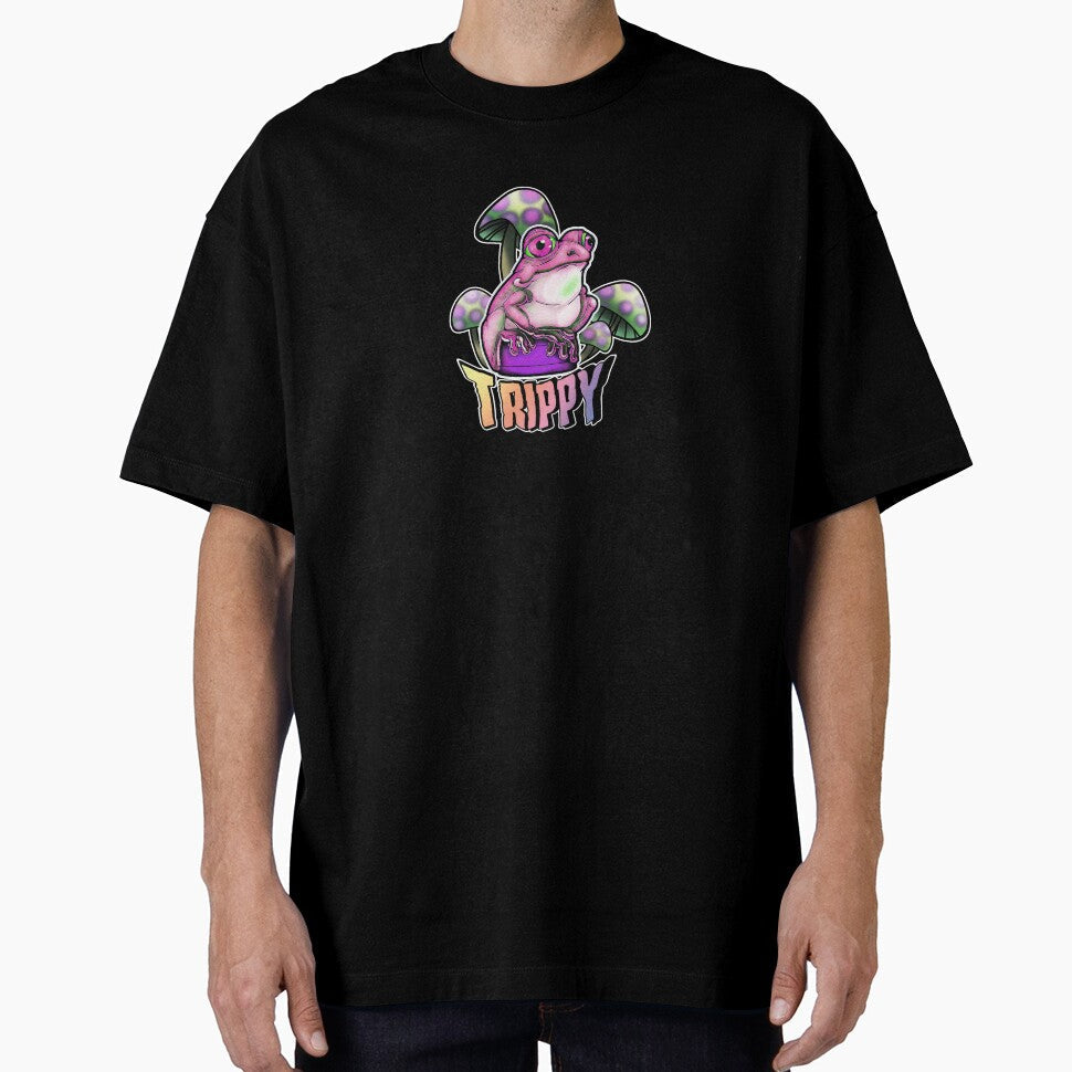 Cute, pink frog on a bottle cap with trippy mushrooms - Adult & Kids T-Shirts, Sweatshirts & Hoodies apparel design preview 1