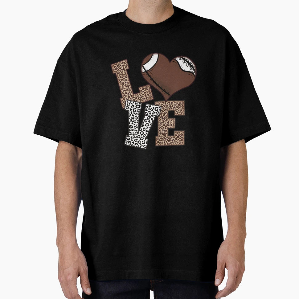 Love Football Heart Leopard Lettering T-Shirt - Minimalist Print Unisex - T-Shirt, Sweatshirt, Hoodie