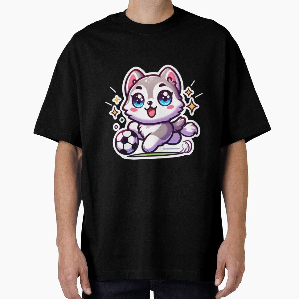 Cute Husky Playing Soccer Kawaii Sticker Adorable Dog - Adult & Kids T-Shirts, Sweatshirts & Hoodies apparel design preview 1
