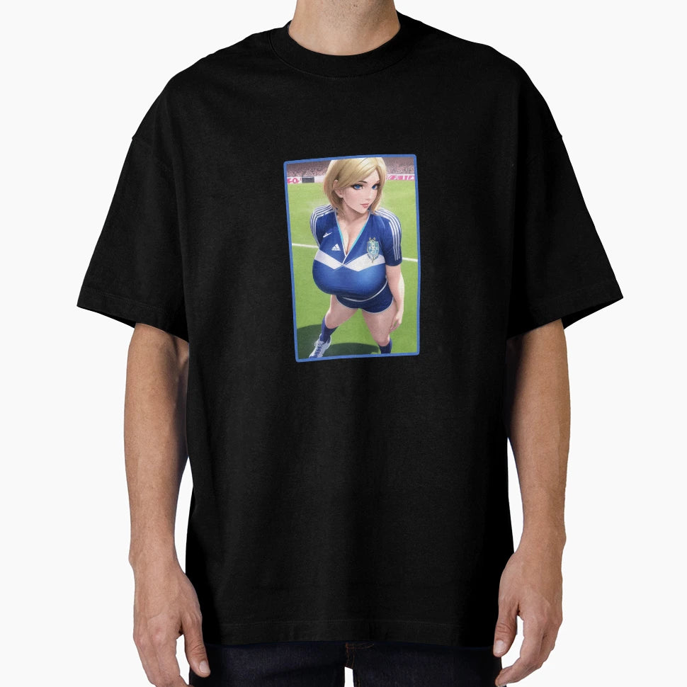 Anime Waifu Goddess Playing Football T-Shirt - Graphic Print for Adults - T-Shirt, Sweatshirt, Hoodie