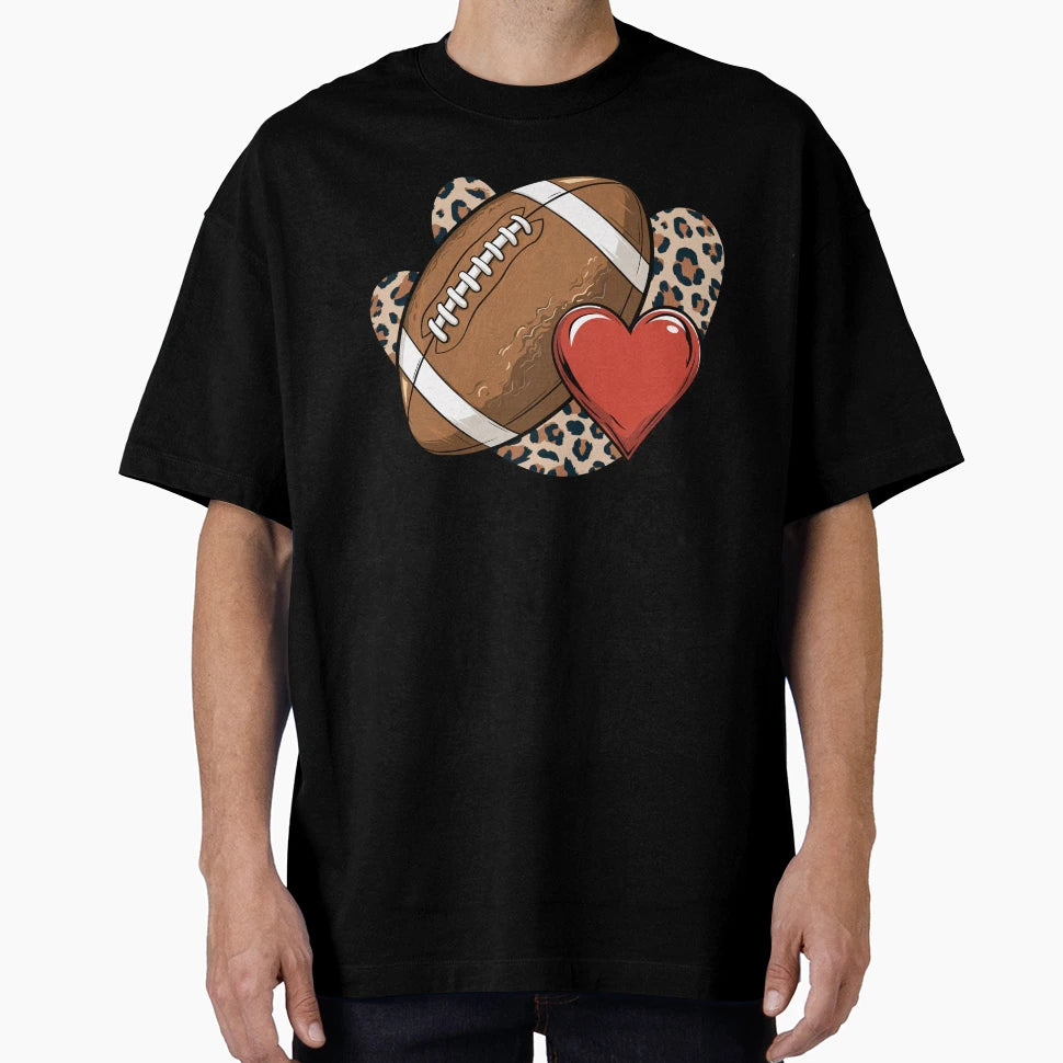 Football Heart And Leopard T-Shirt - Minimalist Print Men Women - T-Shirt, Sweatshirt, Hoodie