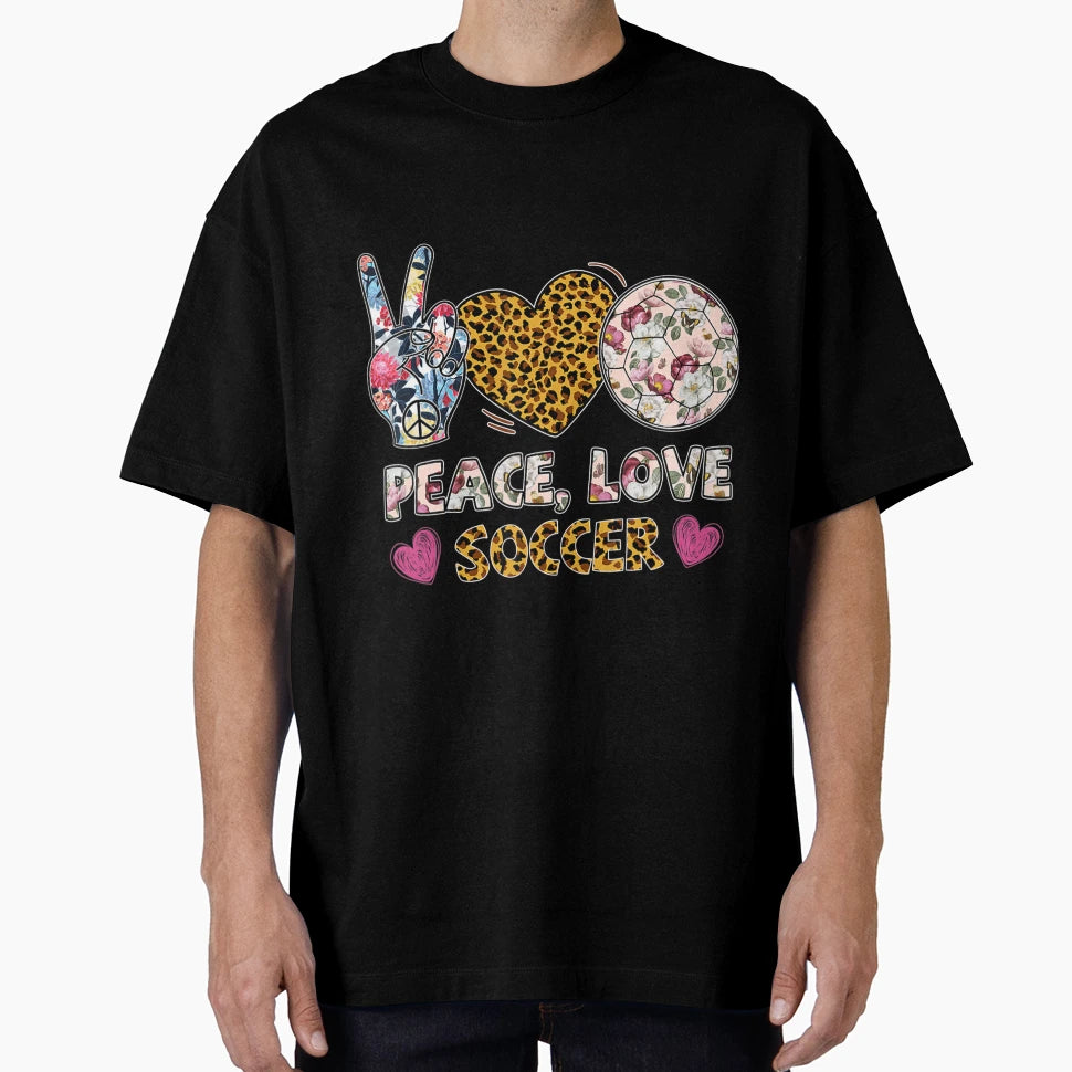 Peace Love Soccer Leopard Lover Sport T-Shirt - Custom Art Print for Adults - T-Shirt, Sweatshirt, Hoodie