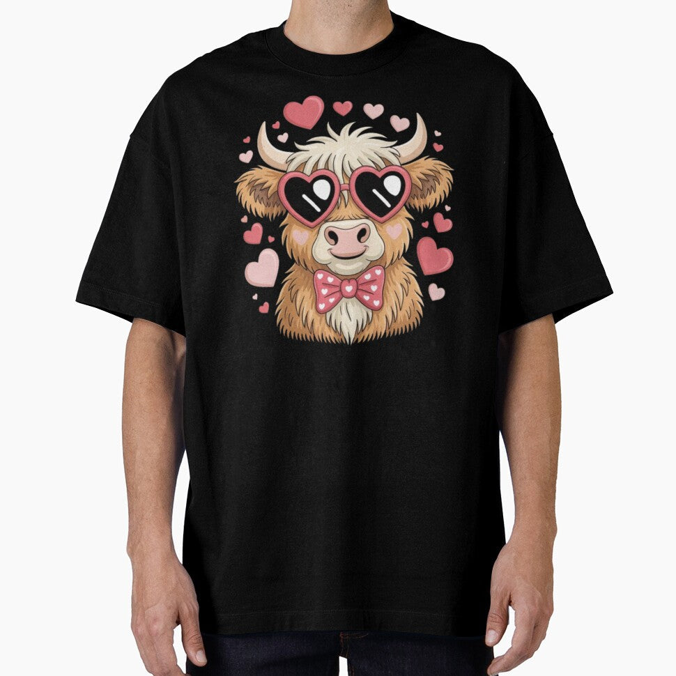 Cute Highland Cow Valentine Fluffy with Hearts Farm - Adult & Kids T-Shirts, Sweatshirts & Hoodies apparel design preview 1