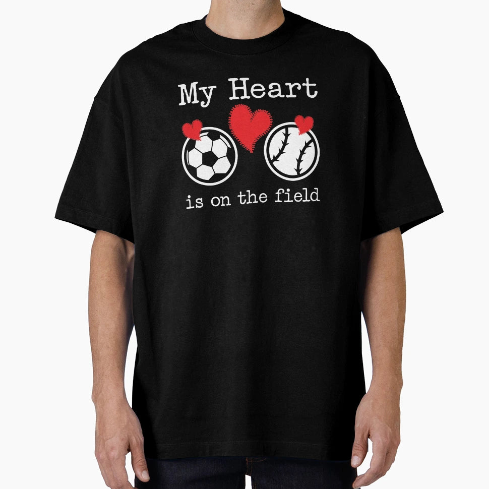 Soccer Baseball Heart Sports Gift T-Shirt - Fun Novelty Design Men Women - T-Shirt, Sweatshirt, Hoodie