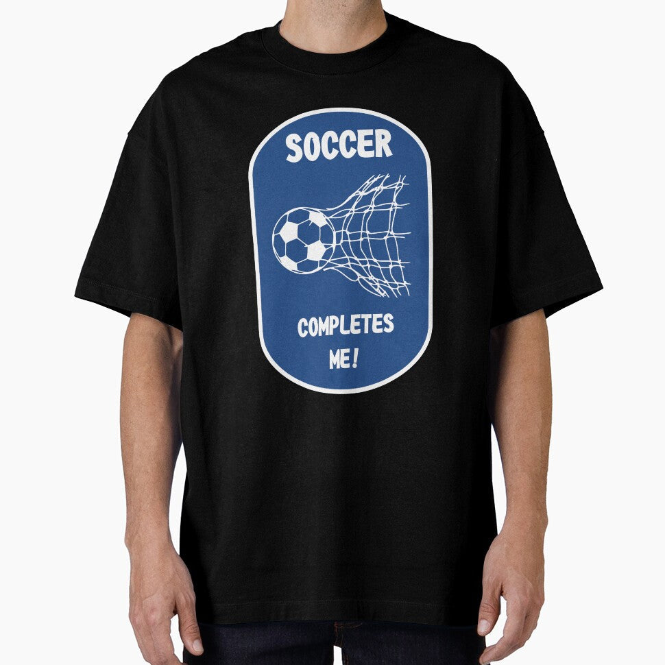 Soccer Completes Me Football Design on a Blue - Adult & Kids T-Shirts, Sweatshirts & Hoodies apparel design preview 1