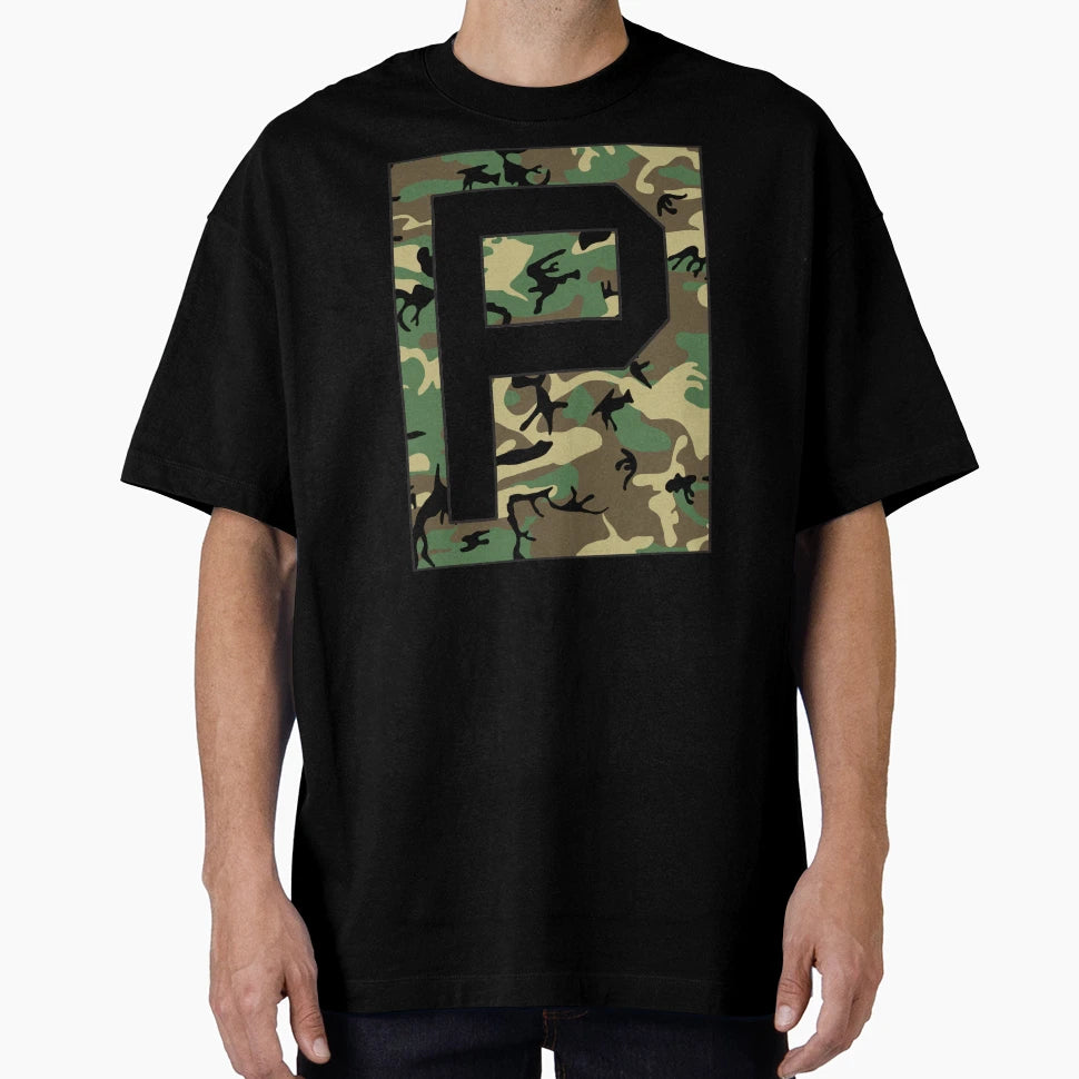 Letter P Military Camo Stencil Font T-Shirt - Streetwear Style Unisex - T-Shirt, Sweatshirt, Hoodie